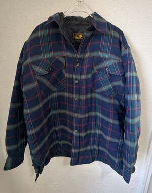 Branded Lion Quilted Lined Flannel Shirt Jacket Size L Blue Plaid